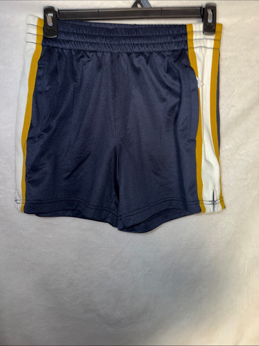 Navy Athletic Casual Shorts with Gold & White Side Stripes